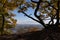 Autum nature view through the trees to the city and far away