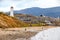 Autumn, 2016 - Magadan, Russia - Signal lighthouse on the shore of the Nagaev Bay in the city of Magadan. Coastal territory of the