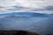 Autumn Abruzzo mountains in clouds and fog near Rocca Calascio, Italy