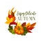 Autumn acorn leaf, pumpkin vector greeting poster