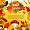 Autumn acorn leaf, pumpkin vector greeting poster