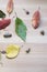 Autumn acorns and leaves on wood