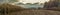 Autumn agricultural landscape. wide panoramic view of a ripened cornfield with stubble in the center and forest in the distance