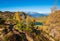 Autumn alpine Grosser Paarsee or Paarseen lake, Land Salzburg, Austria. Alps Hochkonig rocky mountain group view in far