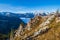 Autumn Alps mountain misty morning view from Jenner Viewing Platform, Schonau am Konigssee, Berchtesgaden national park, Bavaria,