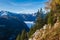 Autumn Alps mountain misty morning view from Jenner Viewing Platform, Schonau am Konigssee, Berchtesgaden national park, Bavaria,