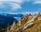 Autumn Alps mountain misty morning view from Jenner Viewing Platform, Schonau am Konigssee, Berchtesgaden national park, Bavaria,