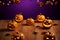 Autumn ambiance Halloween pumpkins placed on a classic wooden surface