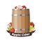 Autumn apple cider barrel, vineyard greeting card. Harvest festival vector illustration. Fall party invitation