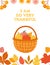 Autumn apple harvest. Pear and apples in basket, Thanksgiving day poster template. Fall holidays, rural market vector