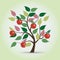 Autumn apple tree in fantasy style. Graphical element. Vector illustration