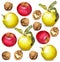 Autumn apple, walnuts and quince pattern Vector realistic. Fall harvest textures