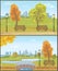 Autumn Autumnal Park with Cityscape Set Vector