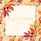 Autumn background with Autumn is here text with autumn leaves and acorns frame