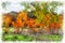 Autumn background beautiful colorful forest landscape nature park with trees in watercolor artistic style pattern.