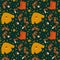 Autumn background with boots and casts. Autumn pattern for textile leaves, sweaters, mushrooms, acorns. Vector November