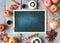 Autumn background with empty chalkboard