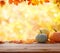 Autumn background with leaves and pumpkins.Harvest or Thanksgiving background