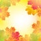 Autumn background with leaves. Realistic seasonal maple tree leaves with sunlight and sky for poster, banner