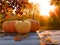 Autumn background with maple leaves and pumpkins.Thanksgiving background