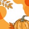 Autumn background with pumpkin and fall leaves. Minimalist autumnal banner with ripe pumpkin and abstract geometric