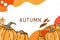 Autumn background with pumpkin and fall leaves. Minimalist autumnal banner with ripe pumpkin and abstract geometric