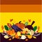 Autumn background with pumpkins, squash and other vegetables. Vector illustration. Generative AI