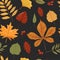 Autumn background. Seamless pattern with autumn various leaves and rowan.