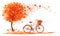 Autumn background with a tree and a bicycle.