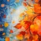 Autumn background. The wind rips yellow maple leaves from the tree. Generative AI
