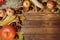 Autumn background on wooden planks