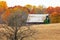 Autumn Barn and Tree in Cornfield