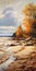 Autumn Beach: A Stunning 8k Painting Of A Sunlit Shoreline