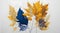Autumn Beauty: Golden and blue Leaves on a White Background
