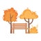 Autumn bench park trees bush leaves isolated icon style