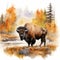 Autumn Bison in Watercolor Style AI Generated