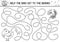 Autumn black and white maze for children. Preschool printable activity or coloring page. Funny fall season puzzle with cute