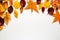 Autumn Bliss White background adorned with happy autumn leaves, copy space