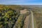 Autumn Bluffs, Fields, Railroad Tracks, Road and Lakes