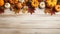 Autumn Bounty: Thanksgiving with Fruits and Vegetables on Off-White Wood