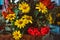 Autumn bouquet with aster flowers and dry leaves