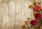 Autumn bouquet with dahlias on vintage wooden background