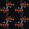 Autumn bouquets of red and orange flowers on black background. Vector seamless pattern