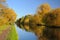 Autumn: Bridgewater canal perspective with water reflections