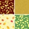Autumn bright leaves in seamless patterns - vector