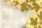 Autumn Brown gold and yellow fall leaf right artistic layered dimensional design on left side of grunge background