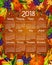 Autumn calendar 2018 vector acorn leaf, pumpkin