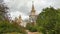 Autumn campus of famous Russian university under gray dramatic sky