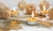 Autumn candles with leaves and lights decoration