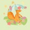 Autumn, card, Fox with umbrella, autumn leaves